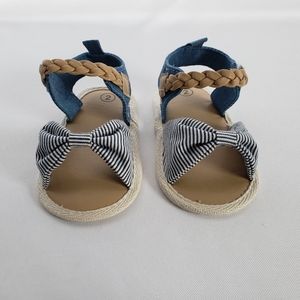 New Boutique Girls Denim Striped Bow Sandals 6-9m